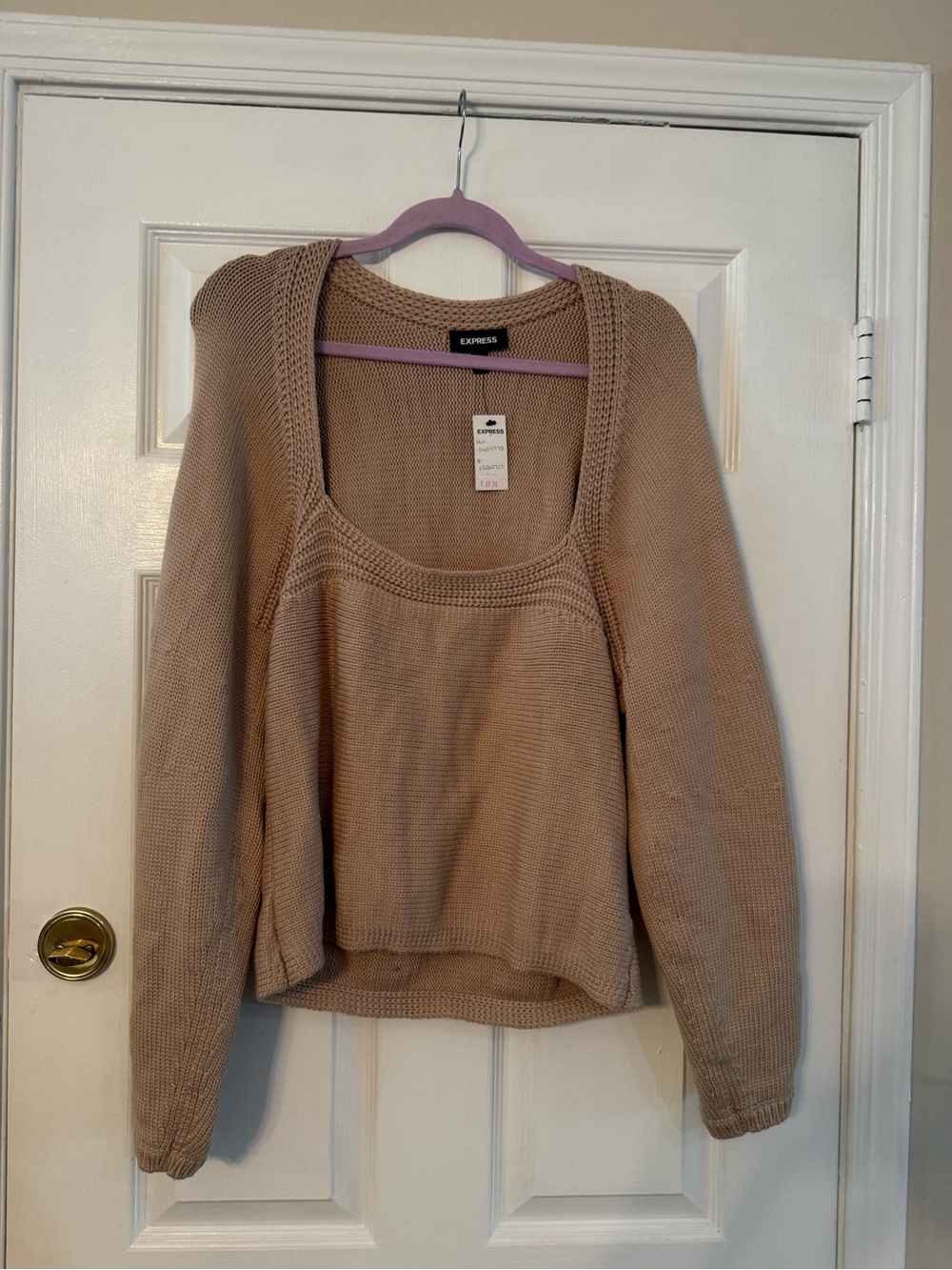 Express Women's Tan Scoop-Neck Knit Sweater